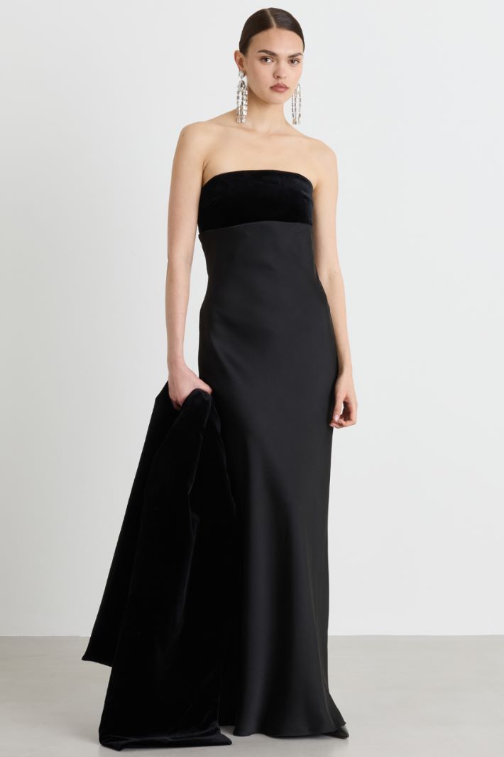 Bustier dress in lustrous crepe and velvet - BLACK - Intrend