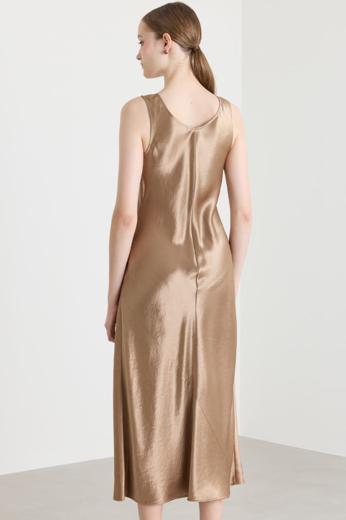 Lustrous Satin Dress - CAMEL - Intrend - 4