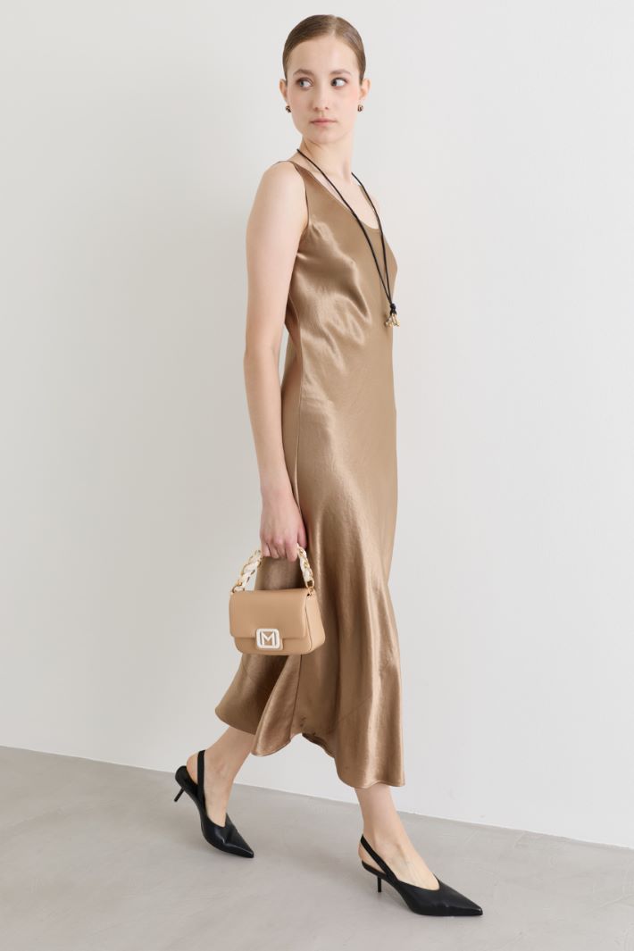 Lustrous Satin Dress - CAMEL - Intrend - 2