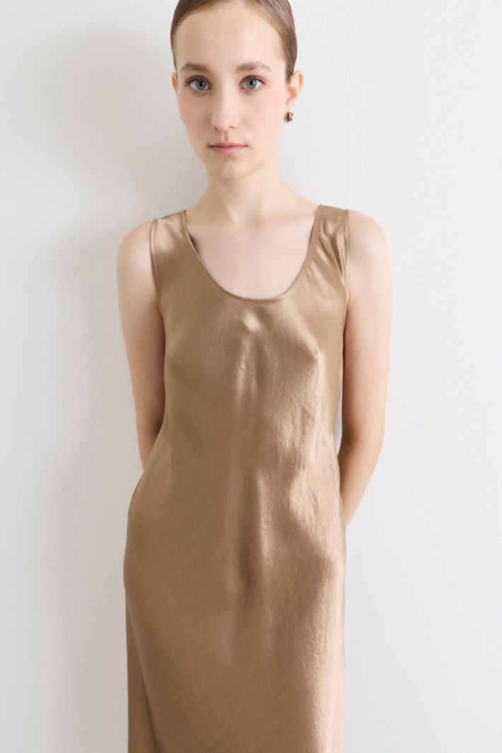 Lustrous Satin Dress - CAMEL - Intrend - 3