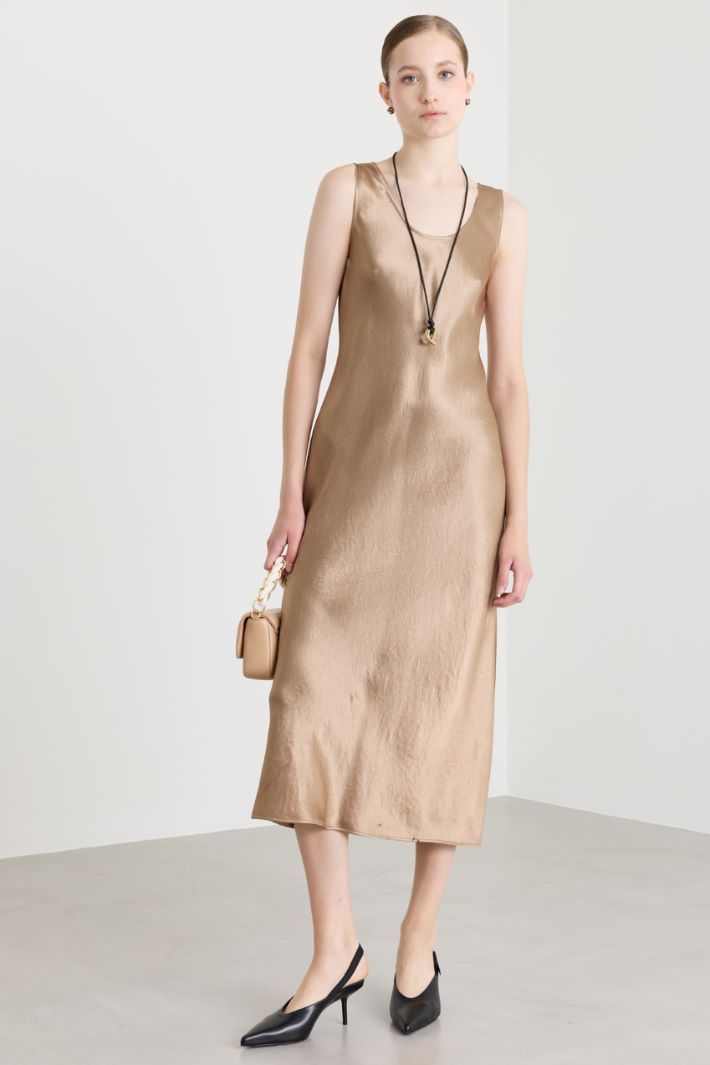 Lustrous Satin Dress - CAMEL - Intrend