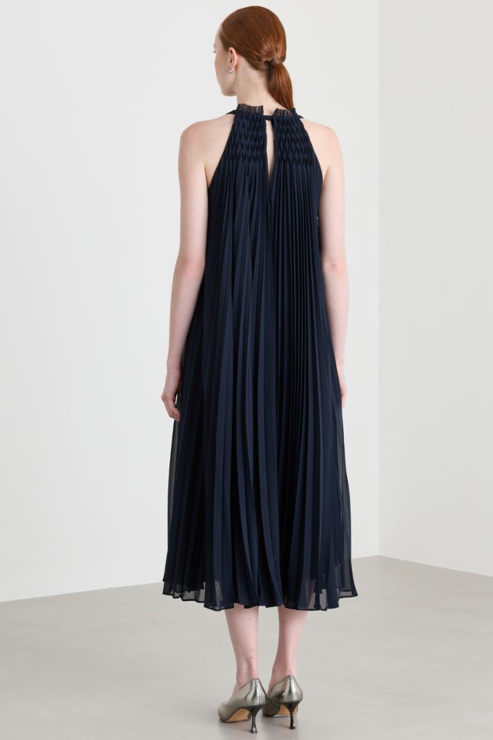 Plissé georgette midi dress - BLUE - Intrend - 4