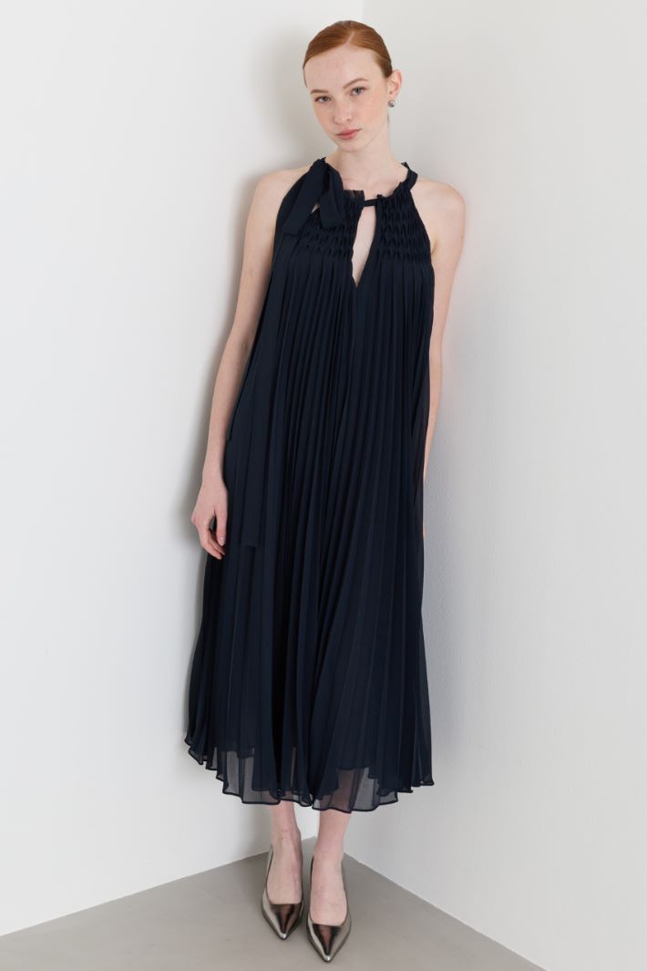 Plissé georgette midi dress - BLUE - Intrend - 2