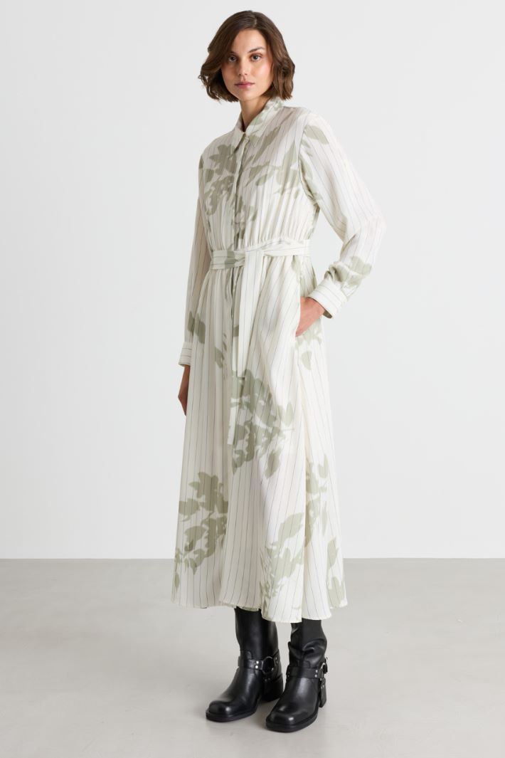 Robe chemise en crêpe de Chine - BLANC VERT - Intrend - 2