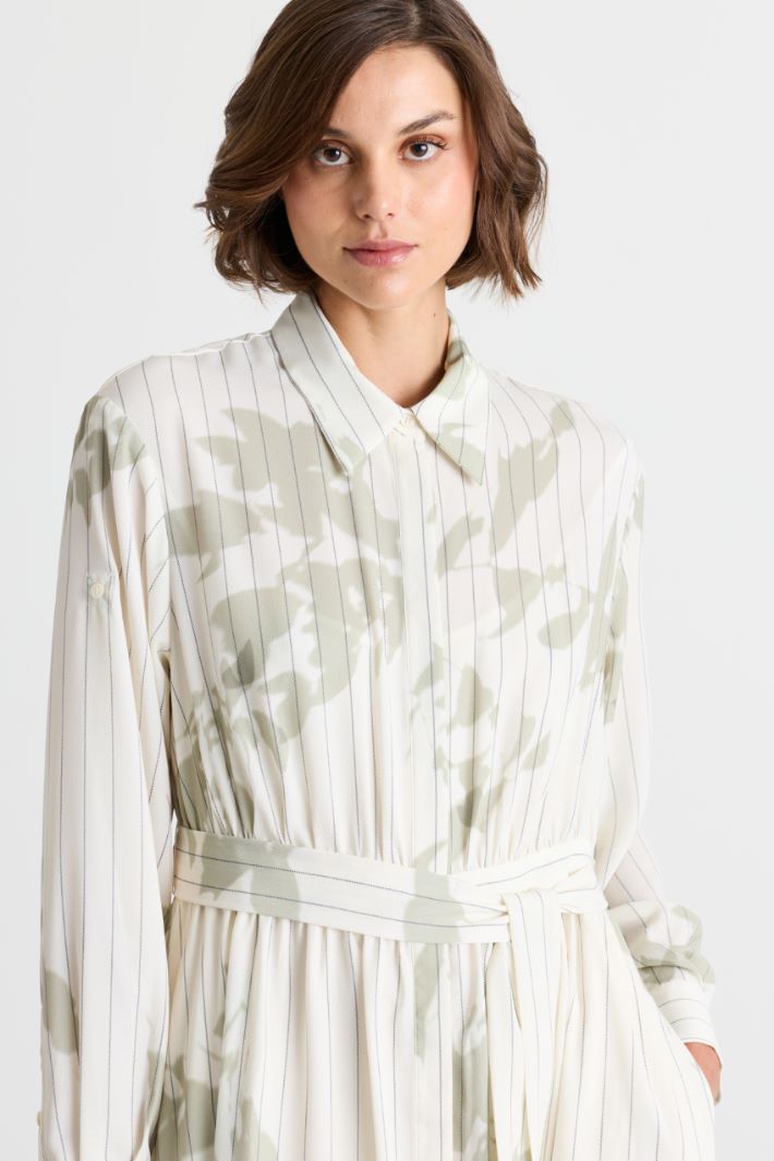 Robe chemise en crêpe de Chine - BLANC VERT - Intrend - 3