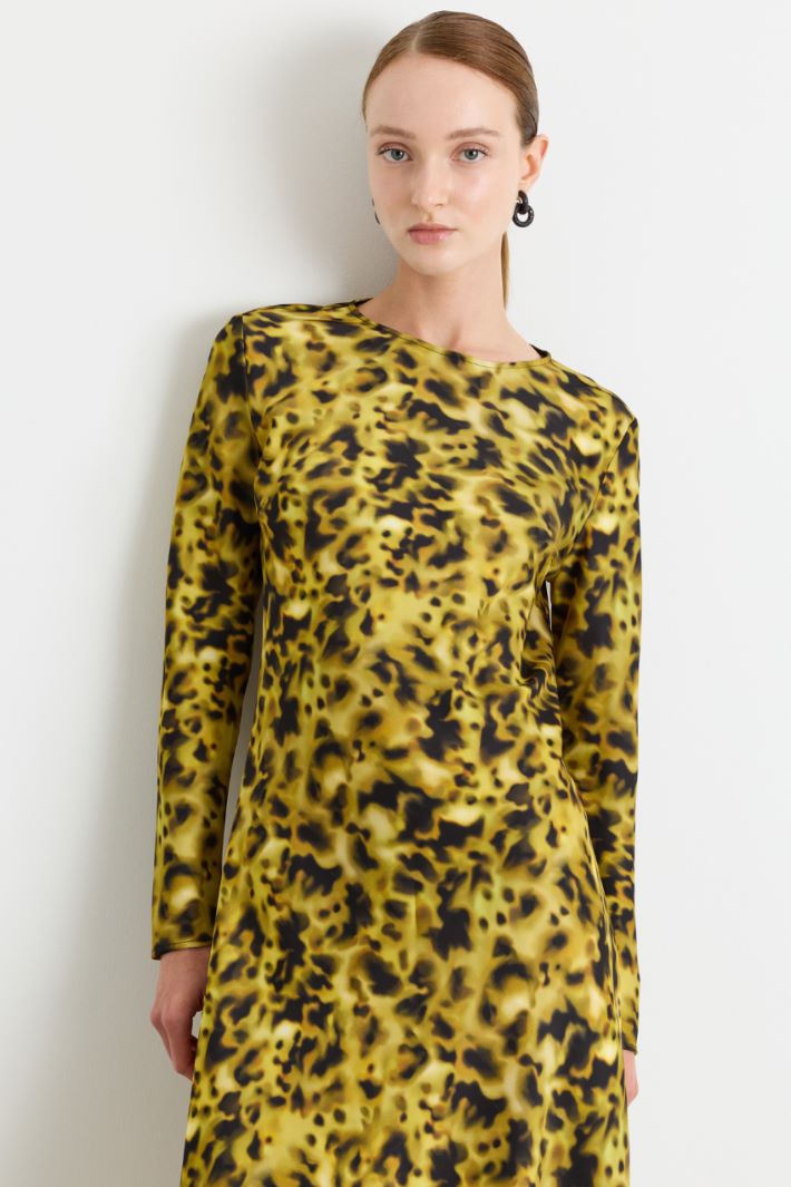 Animal-print satin dress - YELLOW - Intrend - 3