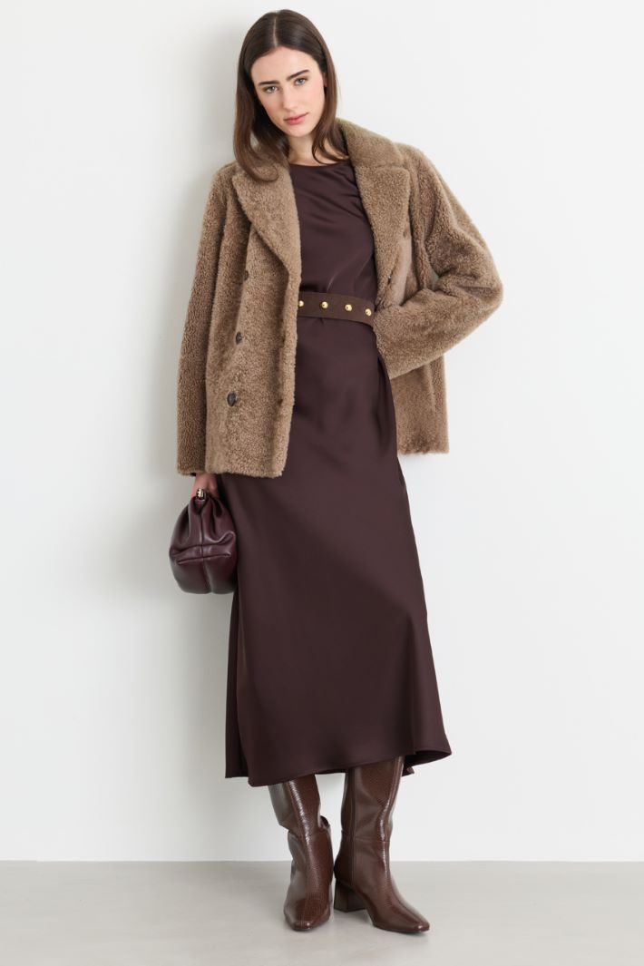 Animal-print satin dress - BROWN - Intrend