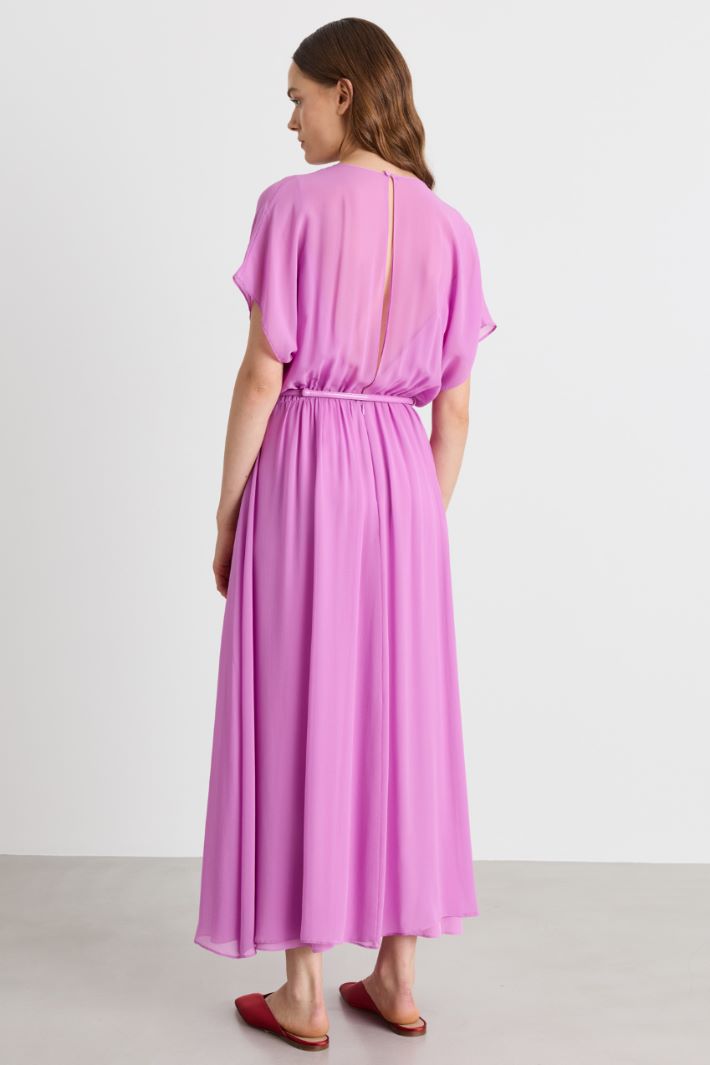 Pure Silk Georgette Dress with Removable Sash - PINK - Intrend - 4