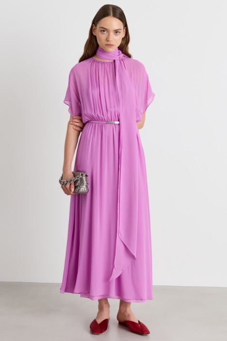 Pure Silk Georgette Dress with Removable Sash - Intrend