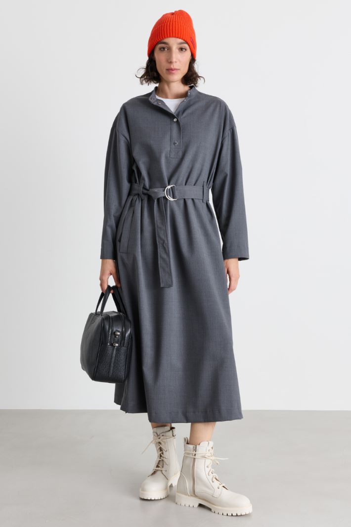 Balloon-sleeve shirt dress - GREY - Intrend