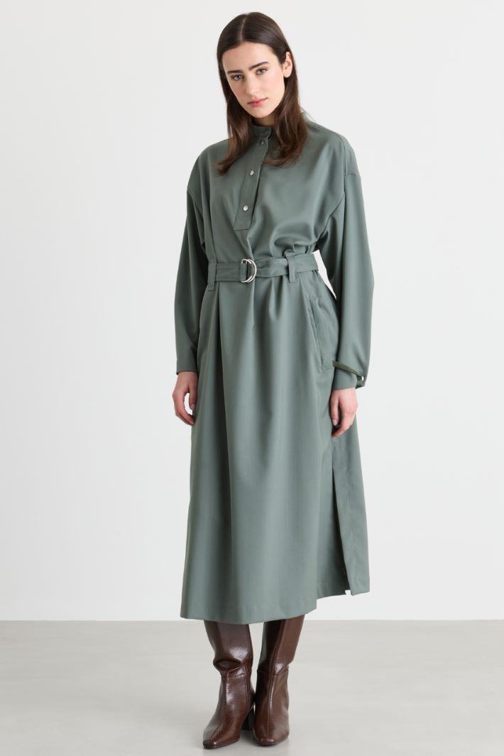 Balloon-sleeve shirt dress - GREEN - Intrend - 2