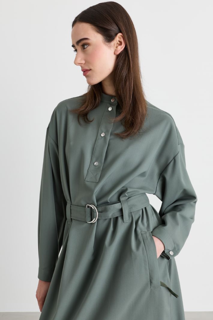 Balloon-sleeve shirt dress - GREEN - Intrend - 3