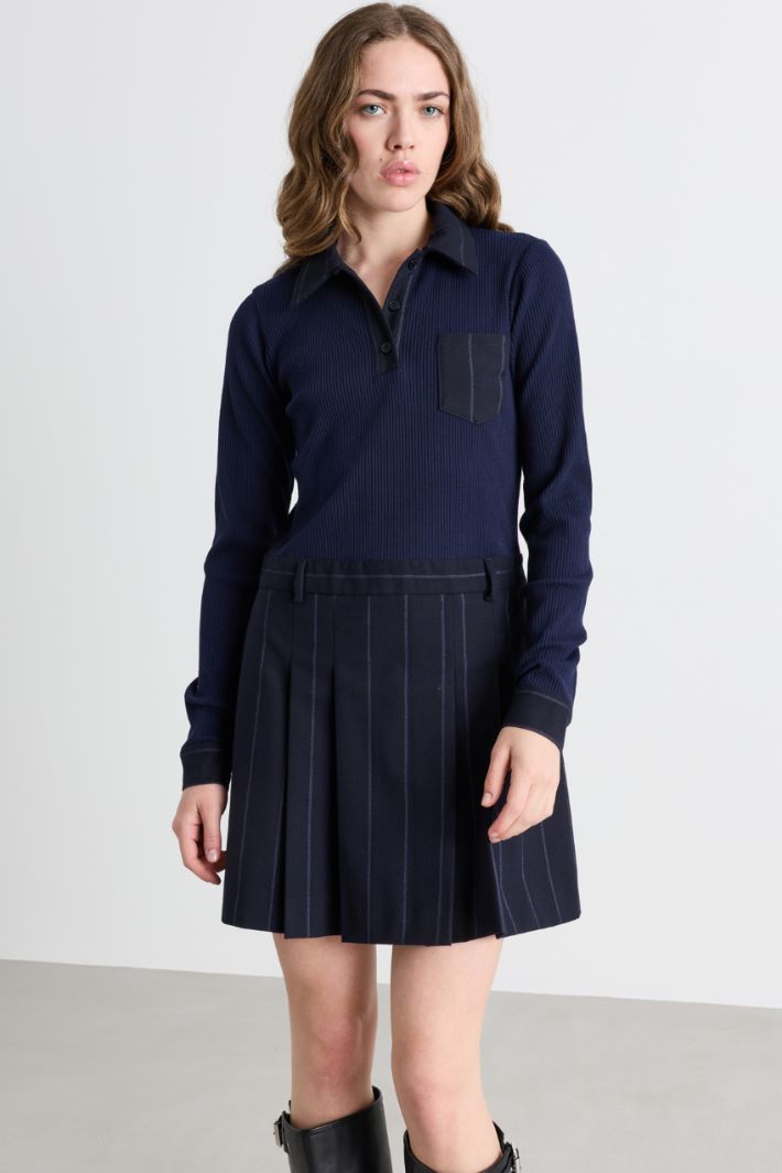 Knit and Flannel Dress - BLUE - Intrend - 2