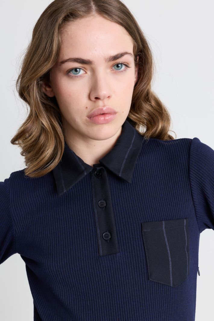 Knit and Flannel Dress - BLUE - Intrend - 3