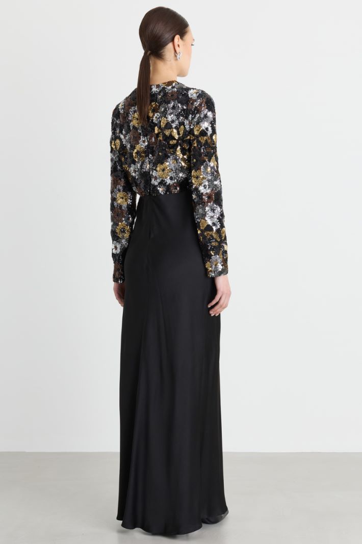 Satin and sequin maxi dress - BLACK - Intrend - 4