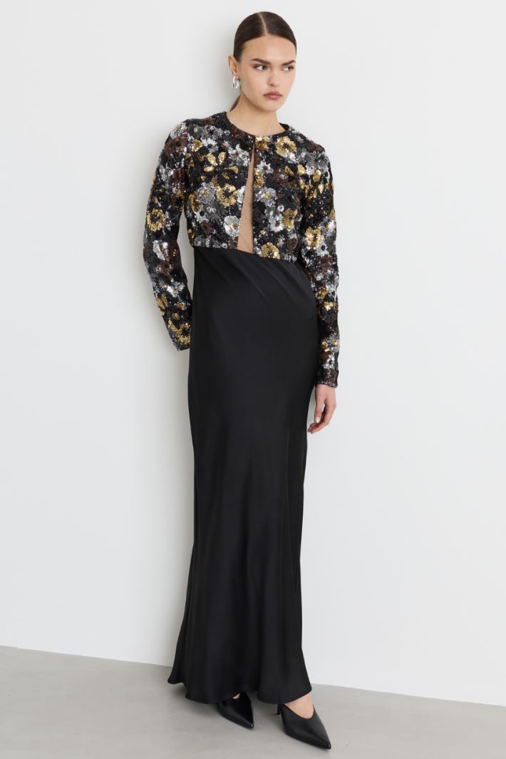 Satin and sequin maxi dress - BLACK - Intrend - 2