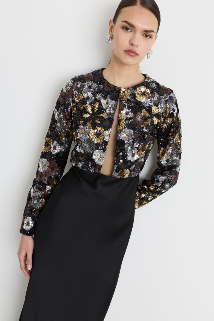 Satin and sequin maxi dress - BLACK - Intrend - 3
