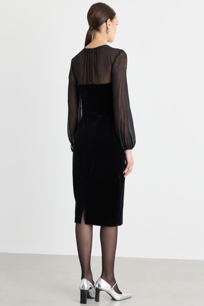 Abito in velluto e georgette - NERO - Intrend - 4