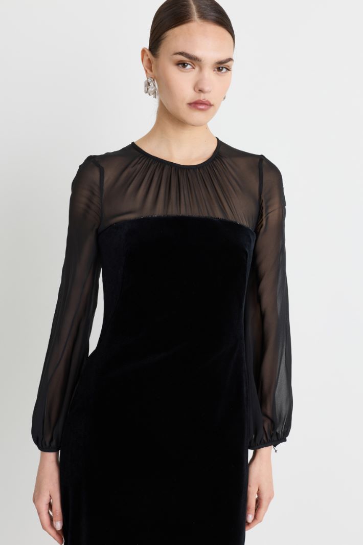 Abito in velluto e georgette - NERO - Intrend - 3