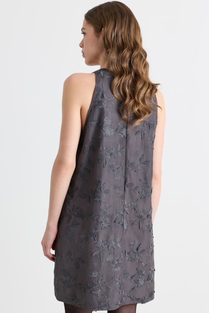 Floral-embroidered taffeta dress - GREY - Intrend - 4