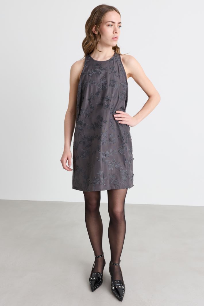 Floral-embroidered taffeta dress - GREY - Intrend - 2