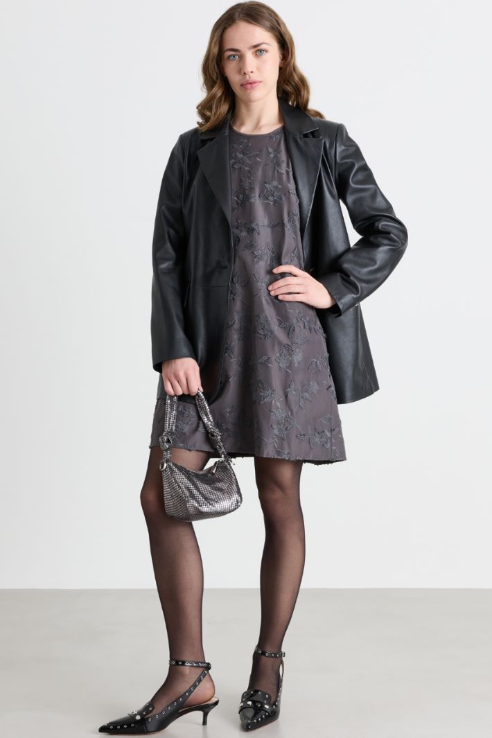 Floral-embroidered taffeta dress - GREY - Intrend