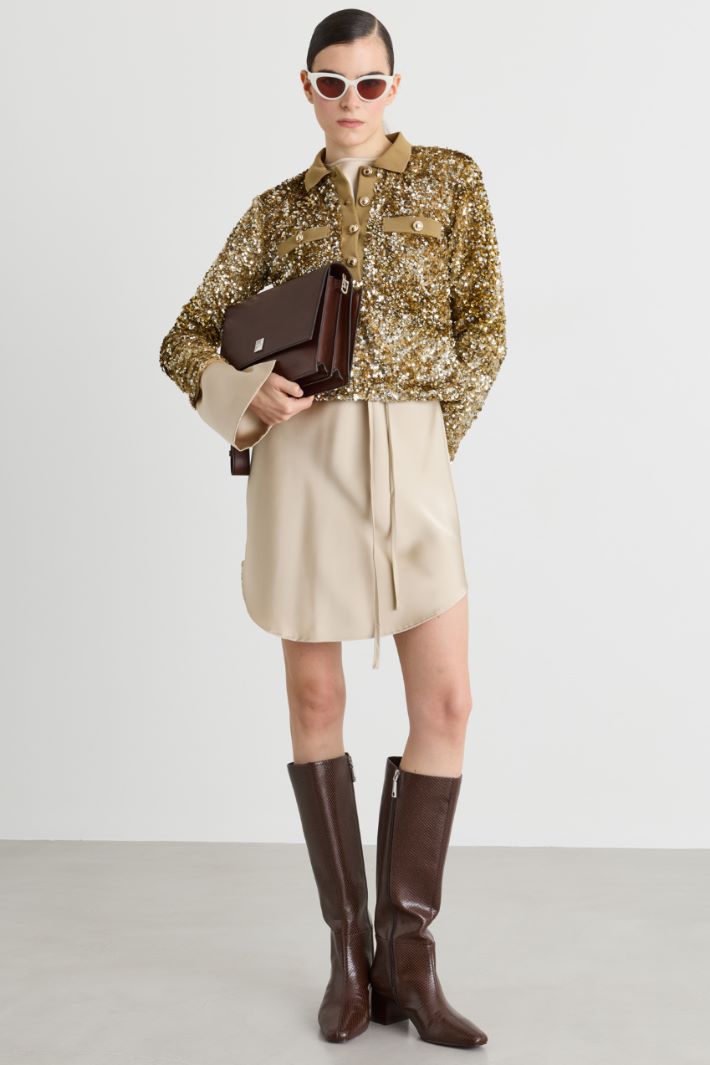 Spot-print short dress - BEIGE - Intrend