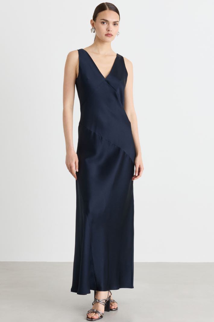 Matte satin slip dress - BLUE - Intrend - 2