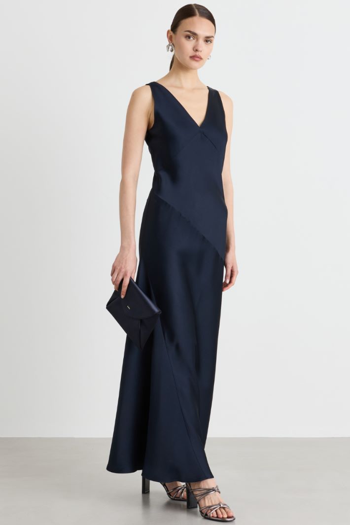 Matte satin slip dress - BLUE - Intrend