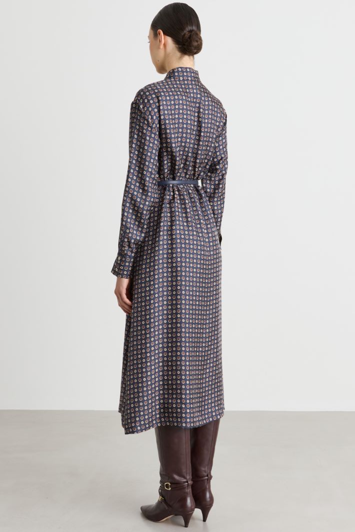 Printed silk shirt dress - BLUE - Intrend - 4