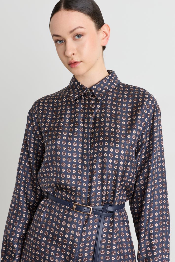 Printed silk shirt dress - BLUE - Intrend - 3