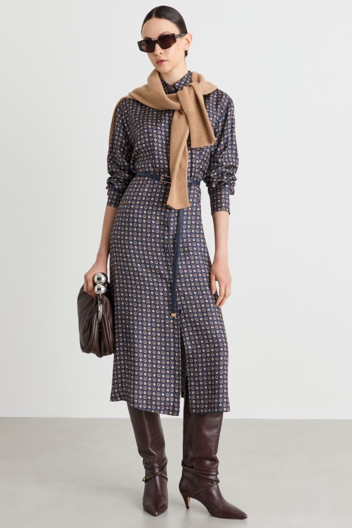 Printed silk shirt dress - BLUE - Intrend
