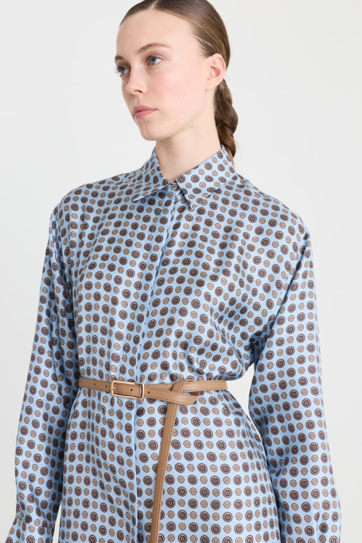 Printed silk shirt dress - LIGHT BLUE - Intrend - 3