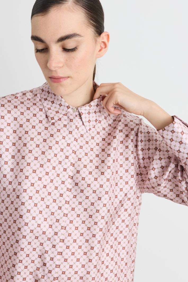Printed silk shirt dress - PINK - Intrend - 3