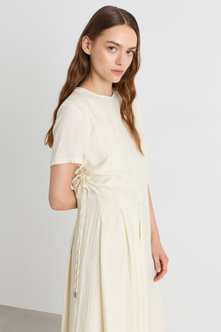 Crinkle twill midi dress - WHITE - Intrend - 3