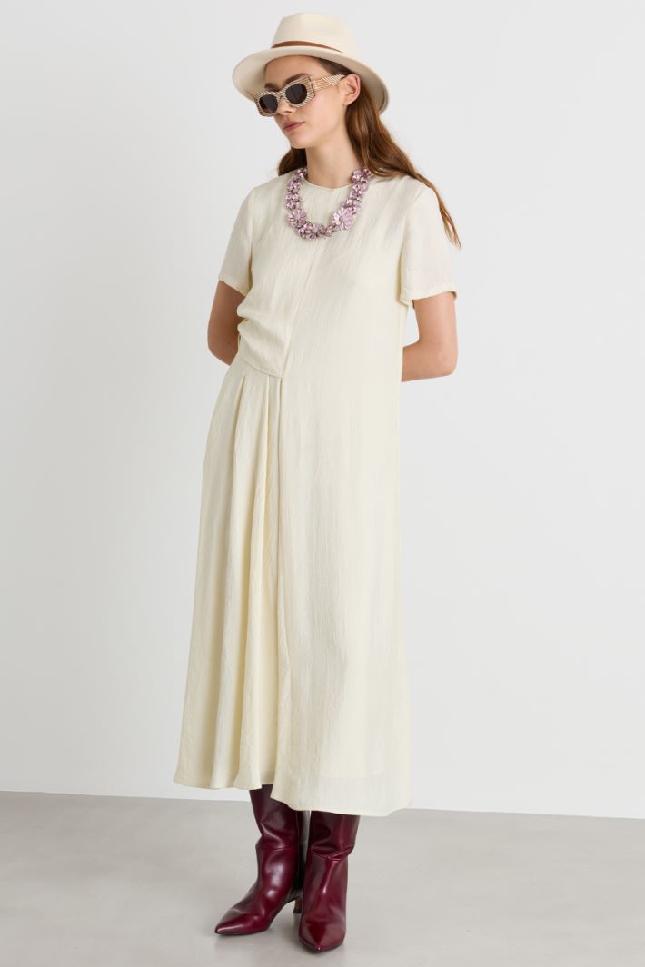Crinkle twill midi dress - WHITE - Intrend