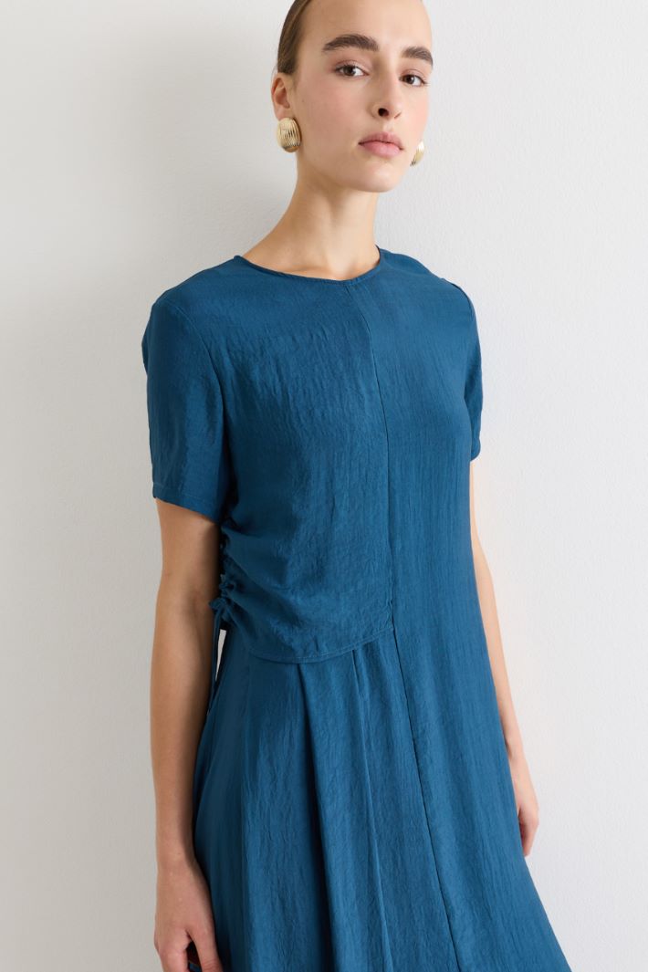 Abito midi in twill crinkle - BLU - Intrend - 3