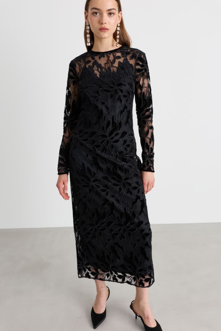 Fitted embroidered tulle dress - BLACK - Intrend - 2