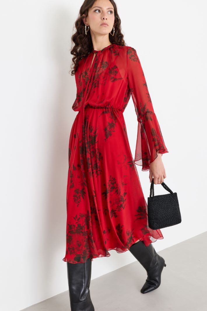Printed chiffon dress - RED - Intrend - 2