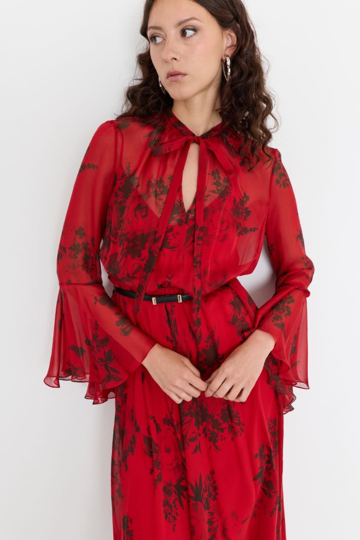 Printed chiffon dress - RED - Intrend - 3