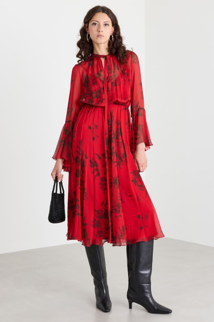 Printed chiffon dress - RED - Intrend
