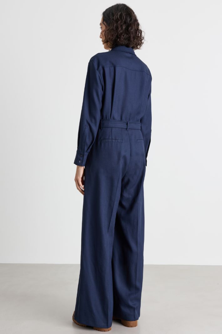 Slub Twill Jumpsuit - BLUE - Intrend - 4