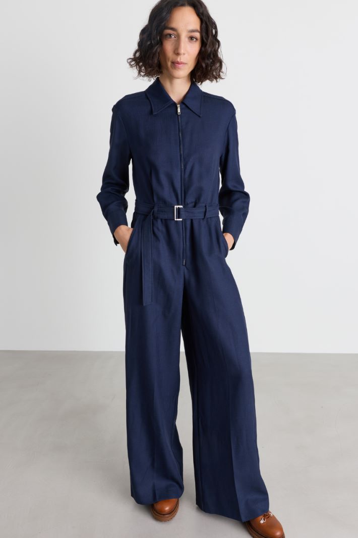 Slub Twill Jumpsuit - BLUE - Intrend - 2