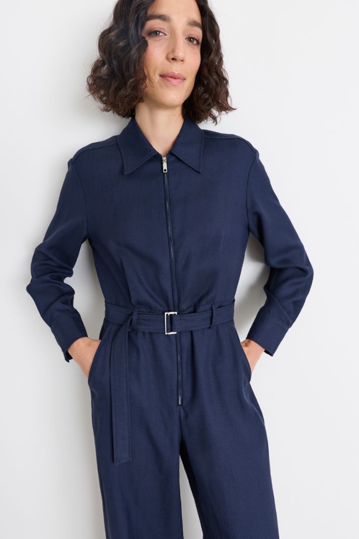 Slub Twill Jumpsuit - BLUE - Intrend - 3