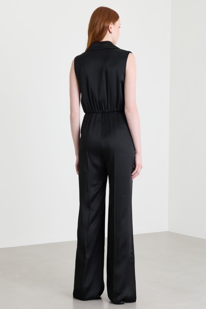 Satin jumpsuit with velvet lapels - BLACK - Intrend - 4