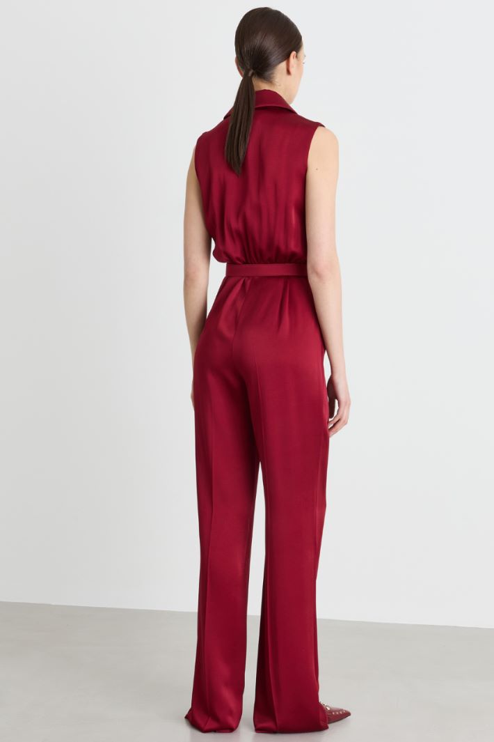 Satin jumpsuit with velvet lapels - RED - Intrend - 4