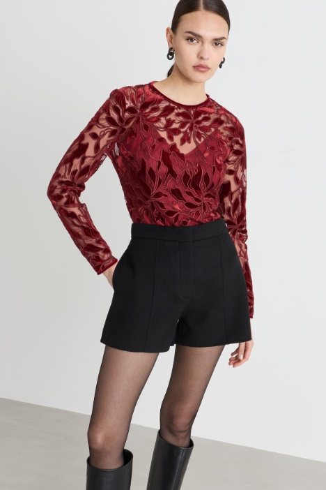 Velvet-Embroidered Tulle Blouse - Intrend