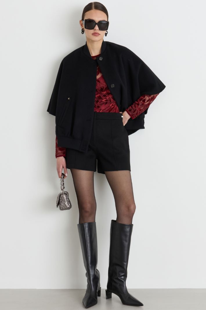 Velvet-Embroidered Tulle Blouse - RED - Intrend