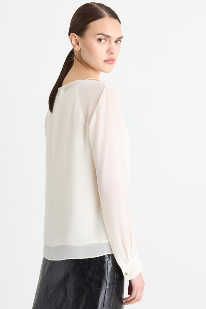 Georgette blouse with jewelled button - WHITE - Intrend - 4