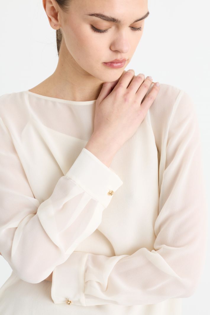 Georgette blouse with jewelled button - WHITE - Intrend - 3